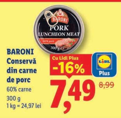 BARONI Conservă din carne de porc