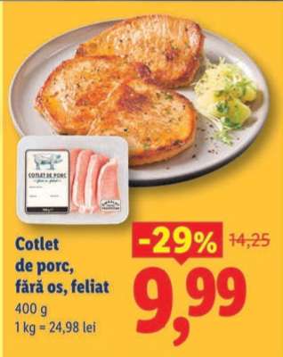 Cotlet de porc fără os, feliat