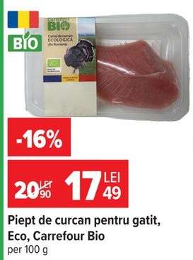Piept de curcan pentru gatit, Eco, Carrefour Bio