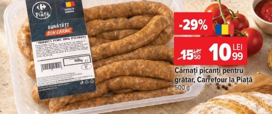 Cârnați picanți pentru grătar, Carrefour la Piață
