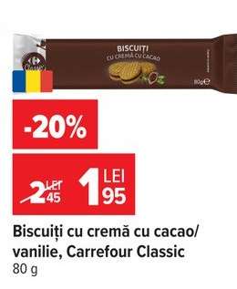 Biscuiți cu cremă cu cacao/vanilie, Carrefour Classic