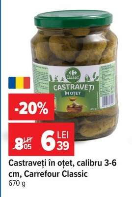 Castraveți în oțet, calibru 3-6 cm, Carrefour Classic