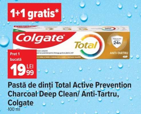 Pastă de dinți Total Active Prevention Charcoal Deep Clean/Anti-Tartru, Colgate
