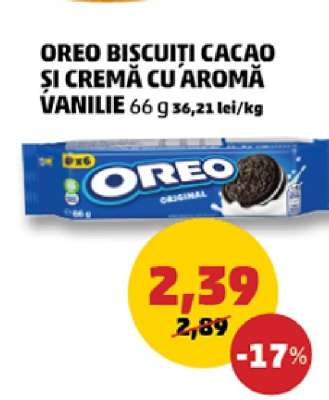 OREO BISCUITI CACAO ȘI CREMĂ CU AROMĂ VANILIE