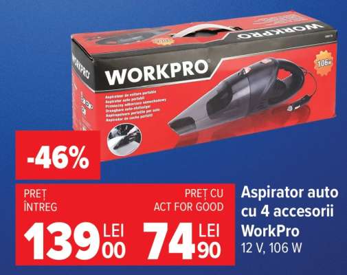 Aspirator auto cu 4 accesorii WorkPro