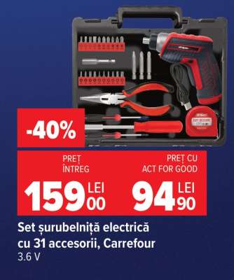 Set șurubelniță electrică cu 31 accesorii, Carrefour