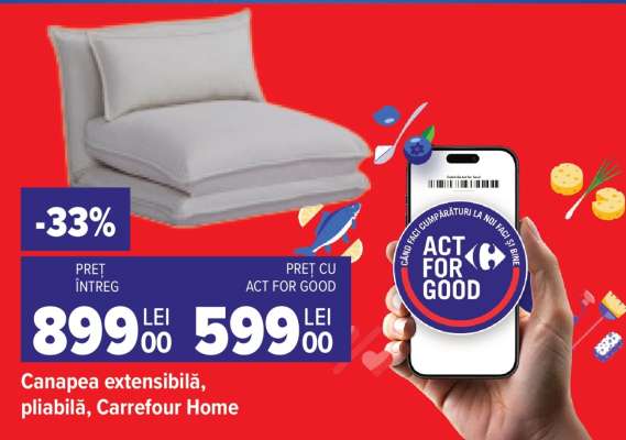 Canapea extensibilă, pliabilă, Carrefour Home