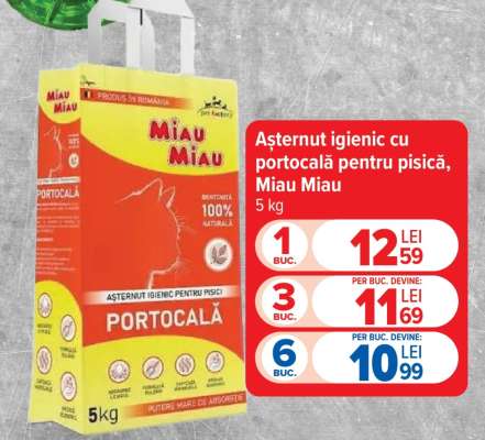 Așternut igienic cu portocală pentru pisică Miau Miau