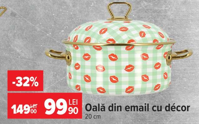 Oală din email cu décor