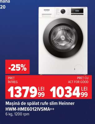 Mașină de spălat rufe slim Heinner HWM-HME6012IVSMA++