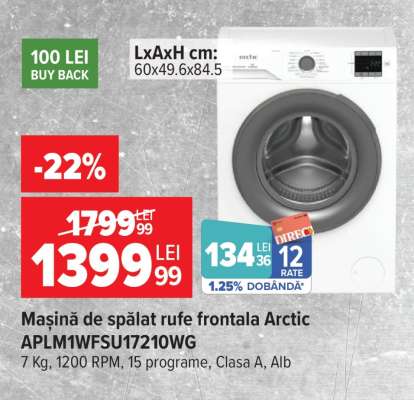 Mașină de spălat rufe frontală Arctic APLM1WFSU17210WG