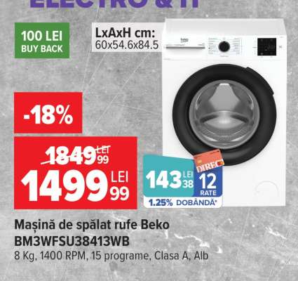 Mașină de spălat rufe Beko BM3WFSU38413WB