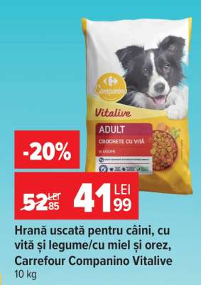 Hrană uscată pentru câini, cu vită și legume/cu miel și orez, Carrefour Companino Vitalive