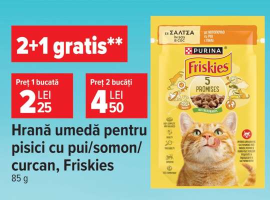 Hrană umedă pentru pisici cu pui/somon/curcan, Friskies