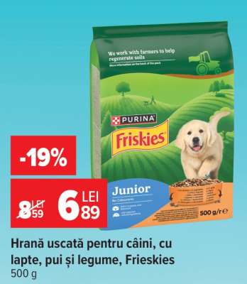 Hrană uscată pentru câini, cu lapte, pui și legume, Friskies