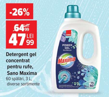 Detergent gel concentrat pentru rufe, Sano Maxima