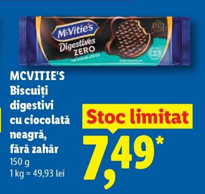MCVITIE'S Biscuiți digestivi cu ciocolată neagră, fără zahăr