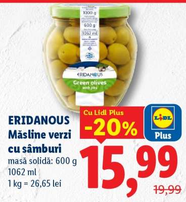 ERIDANOUS Măsline verzi cu sâmburi