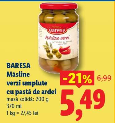 BARESA Măsline verzi umplute cu pastă de ardei