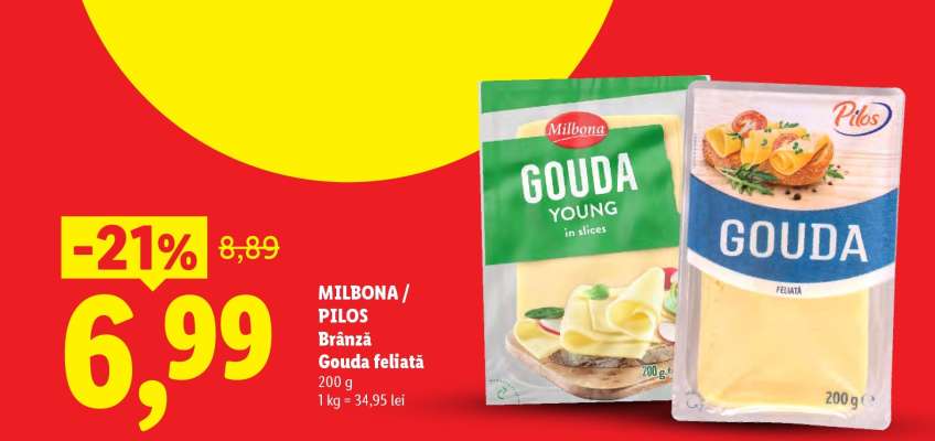 MILBONA/PILOS Brânză Gouda felii