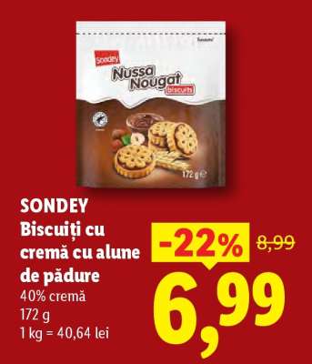 SONDEY Biscuiți cu cremă cu alune de pădure