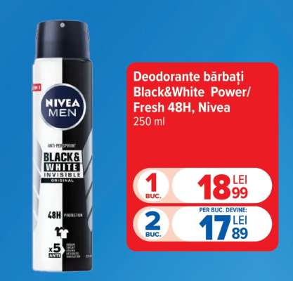Deodorante bărbați Black&White Power/Fresh 48H, Nivea
