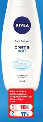 Gel de duș Crème Soft/Care&Orange/Frangipani and Oil/Care & Roses, Nivea