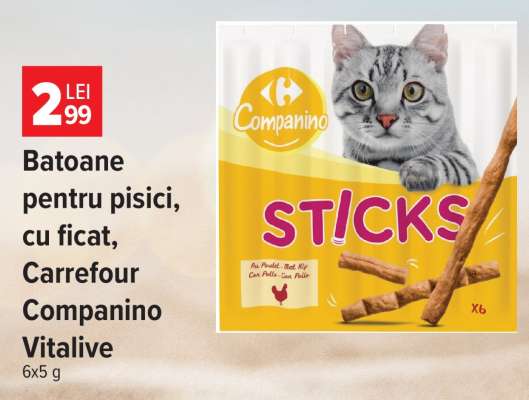 Batoane pentru pisici, cu ficat, Carrefour Companino Vitalive