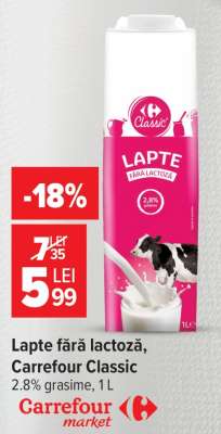Lapte fără lactoză Carrefour Classic