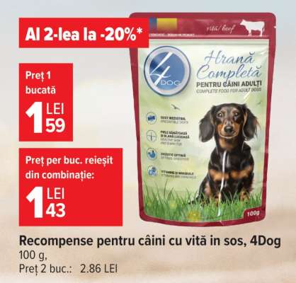 Recompense pentru câini cu vită în sos, 4Dog