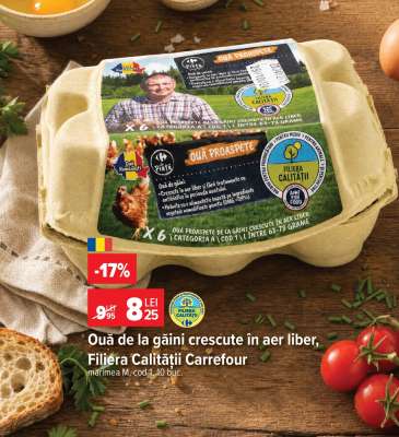 Ouă de la găini crescute în aer liber Filiera Calității Carrefour