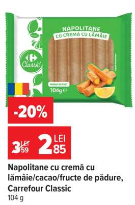 Napolitane cu cremă cu lămâie/cacao/fructe de pădure, Carrefour Classic