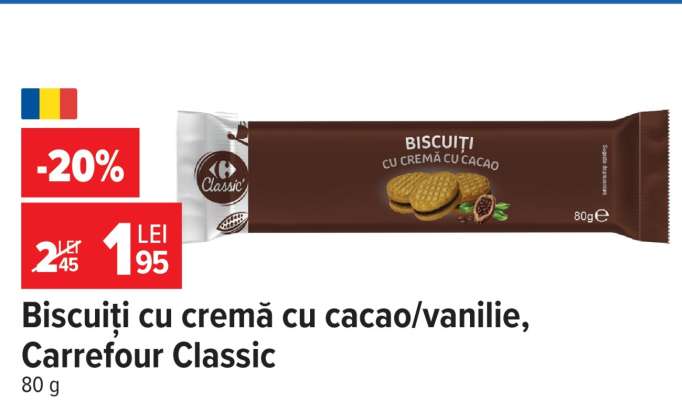 Biscuiți cu cremă cu cacao/vanilie, Carrefour Classic
