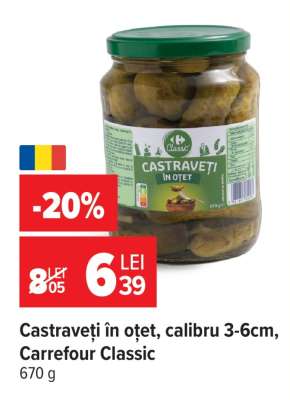 Castraveți în oțet, calibru 3-6cm, Carrefour Classic