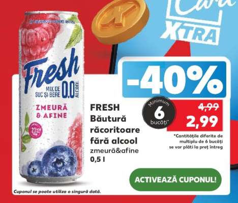 FRESH Băutură răcoritoare fără alcool zmeură&afine 0,5 l