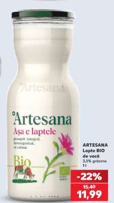 ARTESANA Lapte BIO de vacă