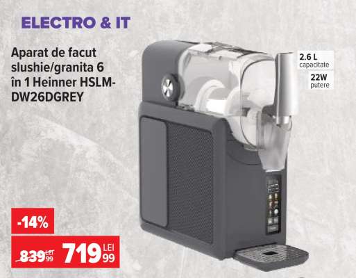 Aparat de facut slushie/granita 6 în 1 Heinner HSLM-DW26DGREY