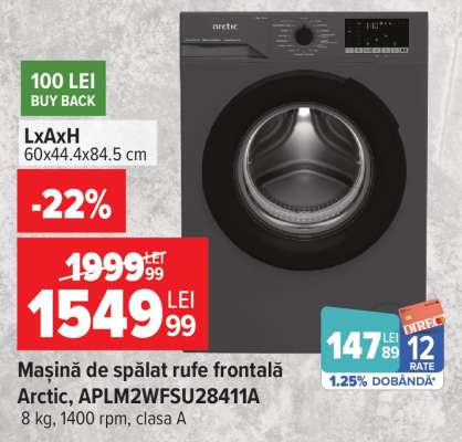 Mașină de spălat rufe frontală Arctic APLM2WFSU28411A