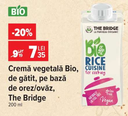 Cremă vegetală Bio, de gătit, pe bază de orez/ovăz, The Bridge