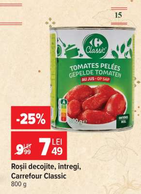 Roșii decojite, întregi, Carrefour Classic