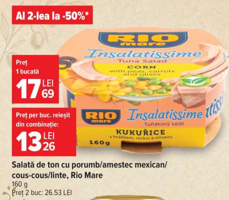 Salată de ton cu porumb/amestec mexican/cous-cous/linte, Rio Mare