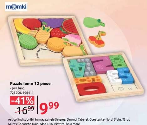 PUZZLE LEMN, 12 PIESE