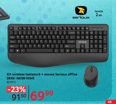 Kit wireless tastatură + mouse Serioux office SRXK-NK9810WR