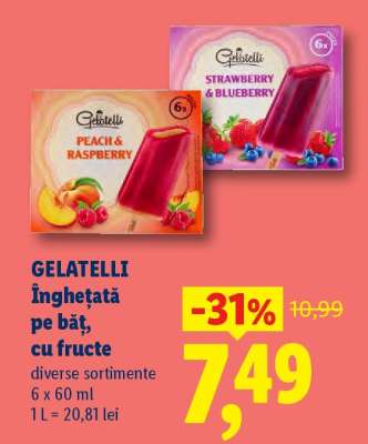 GELATELLI Înghețată pe băț, cu fructe