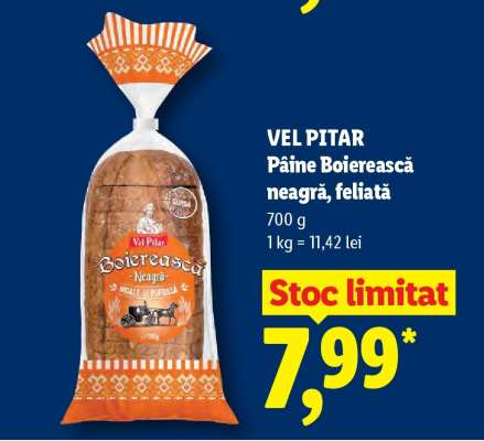 VEL PITAR Pâine Boierească neagră, feliată