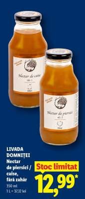 LIVADA DOMNIȚEI Nectar de piersici / caise, fără zahăr