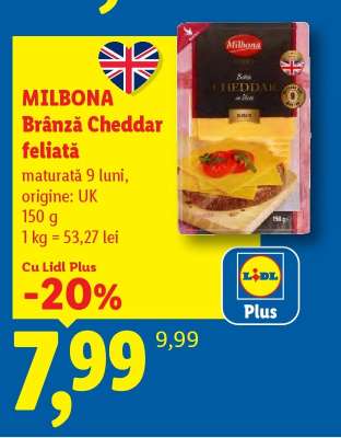 Milbona Brânză Cheddar feliată
