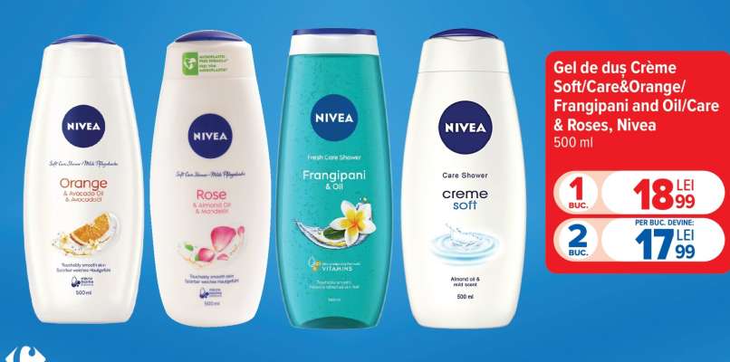 Gel de duș Crème Soft/Care&Orange/Frangipani and Oil/Care & Roses, Nivea