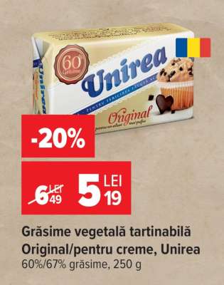 Grăsime vegetală tartinabilă Original/pentru creme, Unirea