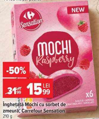 Înghețată Mochi cu sorbet de zmeură, Carrefour Sensation